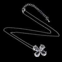 CRYSTALLIZED™ Brass Necklace, with Brass, with 2.5lnch extender chain, Flower, platinum plated, oval chain & faceted, Crystal, nickel, lead & cadmium free  Approx 15 Inch 