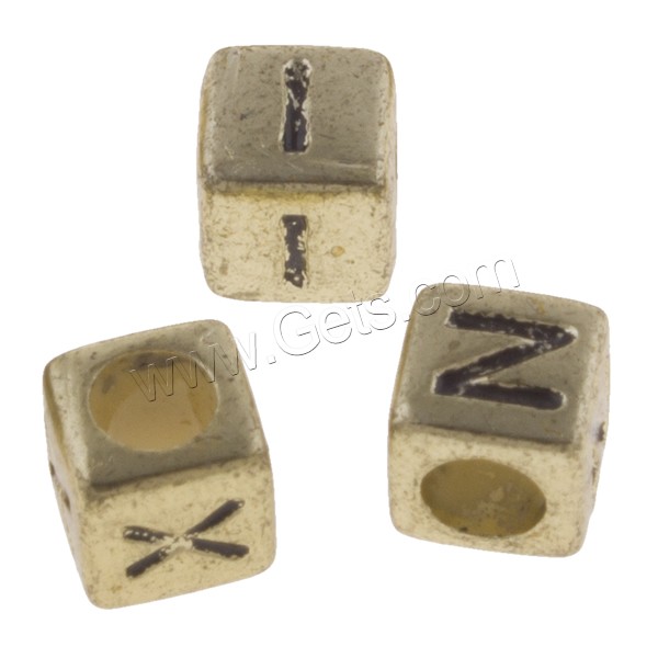 Acryl Alphabet Perlen, Würfel, plattiert, verschiedene Muster für Wahl & mit Brief Muster, keine, 6x6mm, Bohrung:ca. 3mm, ca. 3050PCs/Tasche, verkauft von Tasche