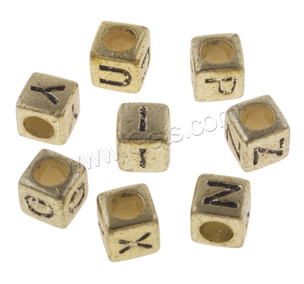 Acrylic Alphabet Beads, Cube, plated, different designs for choice & with letter pattern, more colors for choice, 6x6mm, Hole:Approx 3mm, Approx 3050PCs/Bag, Sold By Bag