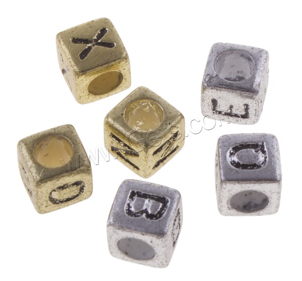 Acryl Alphabet Perlen, Würfel, plattiert, verschiedene Muster für Wahl & mit Brief Muster, keine, 6x6mm, Bohrung:ca. 3mm, ca. 3050PCs/Tasche, verkauft von Tasche