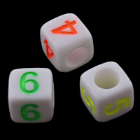 Acryl Zahlen Perlen, fluoreszierende & gemischt & Volltonfarbe, 6x6mm, Bohrung:ca. 3mm, ca. 2750PCs/Tasche, verkauft von Tasche