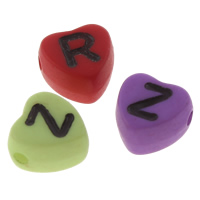 Acrylic Alphabet Beads, Heart, mixed pattern & with letter pattern & solid color Approx 1mm, Approx 