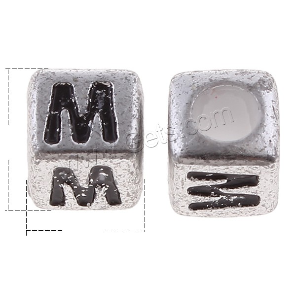 Acrylic Alphabet Beads, Cube, antique silver color plated, mixed pattern & different size for choice & with letter pattern, Sold By Bag