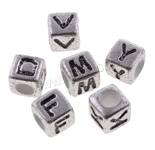Acrylic Alphabet Beads, Cube, antique silver color plated, mixed pattern & different size for choice & with letter pattern, Sold By Bag