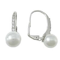 Cubic Zircon Brass Earring, platinum plated, with glass pearl & with cubic zirconia 