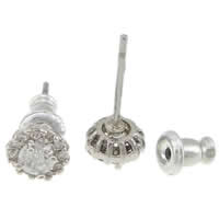 Cubic Zircon Brass Earring, Flower, platinum color plated, with cubic zirconia, 6mm, 15mm, 0.7mm 