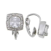Cubic Zircon Brass Earring, Square, platinum color plated, with cubic zirconia & faceted 