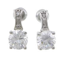 Cubic Zircon Brass Earring, Flat Round, platinum color plated, with cubic zirconia & faceted 12mm, 0.7mm 