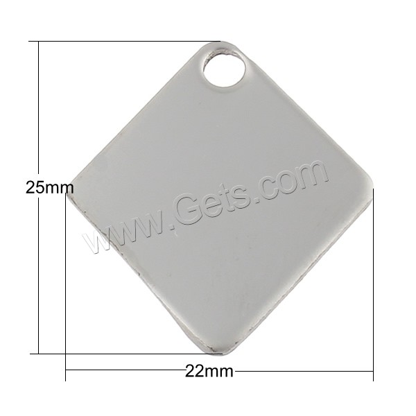Stainless Steel Tag Charm, Rhombus, hand polished, laser pattern & Customized, original color, 22x25x1mm, Hole:Approx 2.5mm, Sold By PC