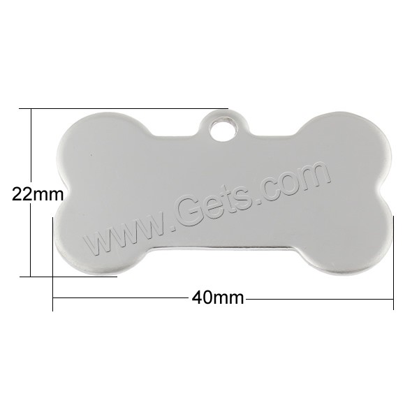 Stainless Steel Tag Charm, Dog Bone, hand polished, laser pattern & Customized, original color, 40x22x1mm, Hole:Approx 2.5mm, Sold By PC