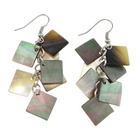 Black Shell Earring, with Brass, Rhombus, platinum color plated, natural, nickel, lead & cadmium free, 60mm 