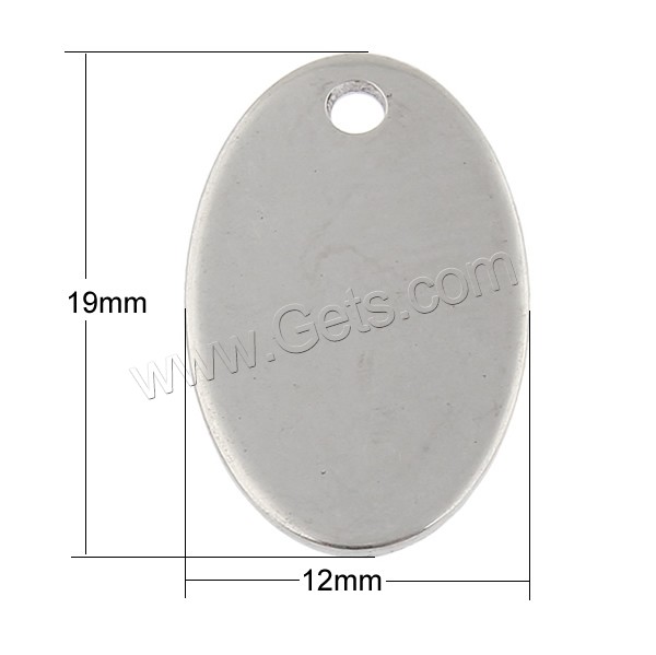 Stainless Steel Tag Charm, Flat Oval, hand polished, laser pattern & Customized, original color, 12x19x1mm, Hole:Approx 1.5mm, Sold By PC