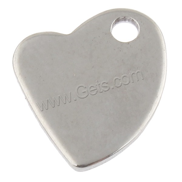 Stainless Steel Tag Charm, Heart, polished, laser pattern & Customized, original color, 10.5x12x1mm, Hole:Approx 1.5mm, Sold By PC