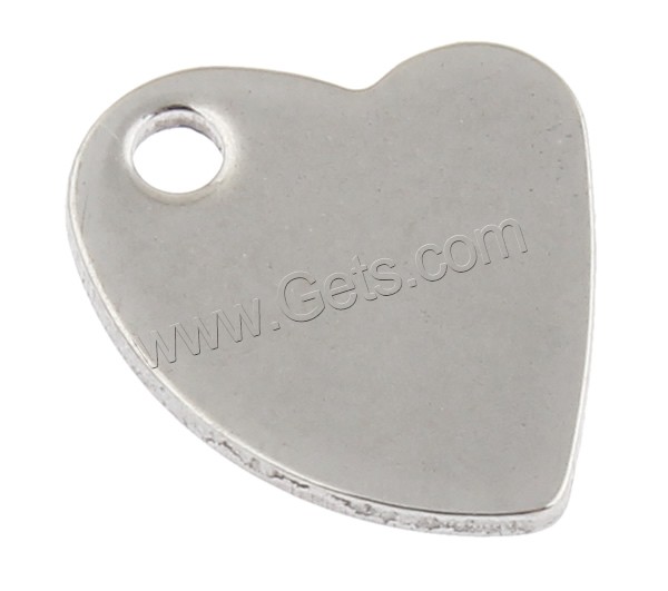 Stainless Steel Tag Charm, Heart, polished, laser pattern & Customized, original color, 10.5x12x1mm, Hole:Approx 1.5mm, Sold By PC