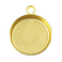 Brass Pendant Cabochon Setting, Flat Round, plated Approx 2mm, Inner Approx 12mm 