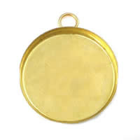 Brass Pendant Cabochon Setting, Flat Round, plated Approx 3mm, Inner Approx 