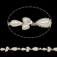 Plastic Pearl Beaded Chain, with Brass, platinum color plated, with rhinestone, white, nickel, lead & cadmium free  