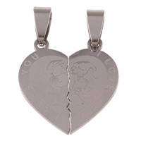 Stainless Steel Couple Pendant, Heart, word I love you, for couple, original color Approx 