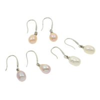 Freshwater Pearl Brass Earring, brass earring hook, Rice, natural, mixed colors, 7-8mm, 30mm 
