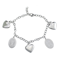 Stainless Steel Saint Bracelet, 304 Stainless Steel, with 1.5lnch extender chain, charm bracelet & Christian Jewelry & oval chain, original color   Approx 8 Inch 