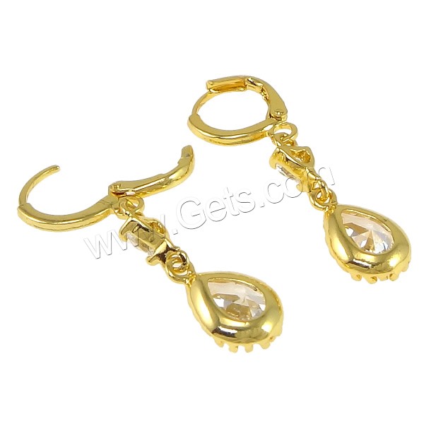 Huggie Hoop Drop Earring, Brass, Teardrop, plated, with cubic zirconia & faceted, more colors for choice, 8x13.5x4.5mm, 5x10x3mm, 34mm, Sold By Pair
