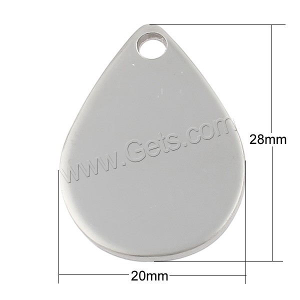 Stainless Steel Tag Charm, Teardrop, hand polished, laser pattern & Customized, original color, 20x28x1.5mm, Hole:Approx 3mm, Sold By PC