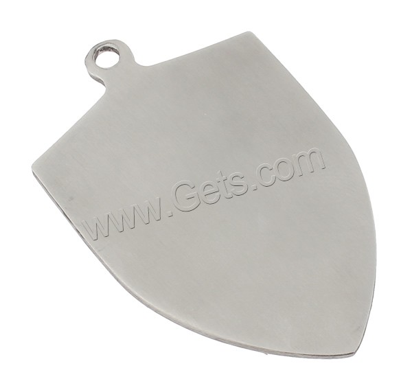 Stainless Steel Tag Charm, Shield, hand polished, laser pattern & Customized, original color, 32x52x1mm, Hole:Approx 3mm, Sold By PC