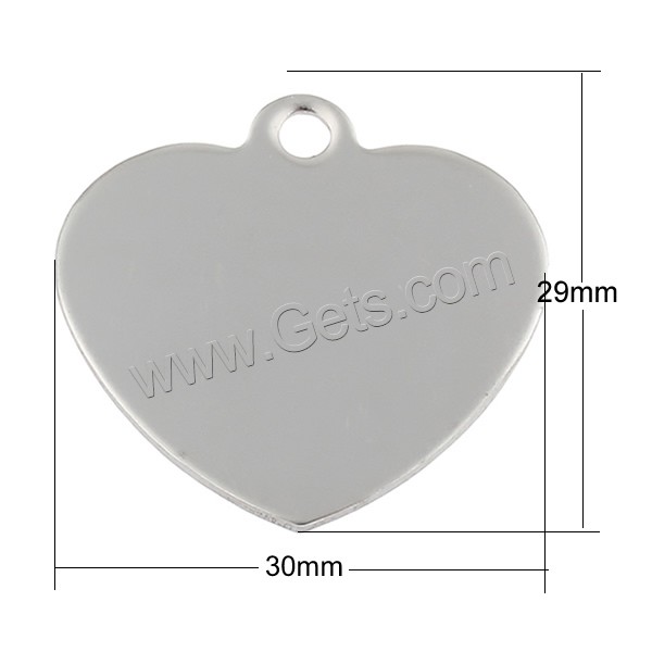 Stainless Steel Tag Charm, Heart, hand polished, laser pattern & Customized, original color, 30x29x1mm, Hole:Approx 2.5mm, Sold By PC