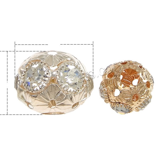 Rhinestone Brass Beads, metal, Esférico, chapado, diverso tamaño para la opción & con diamantes de imitación & hueco, más colores para la opción, Vendido por UD