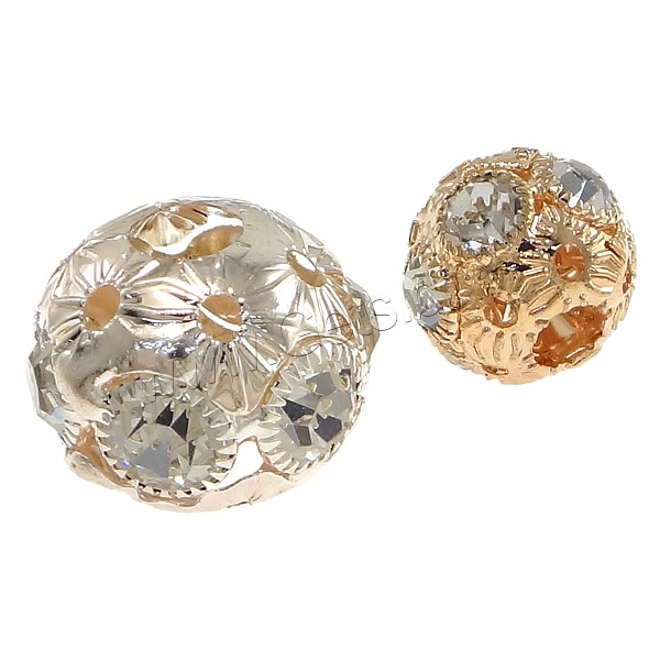 Rhinestone Brass Beads, metal, Esférico, chapado, diverso tamaño para la opción & con diamantes de imitación & hueco, más colores para la opción, Vendido por UD