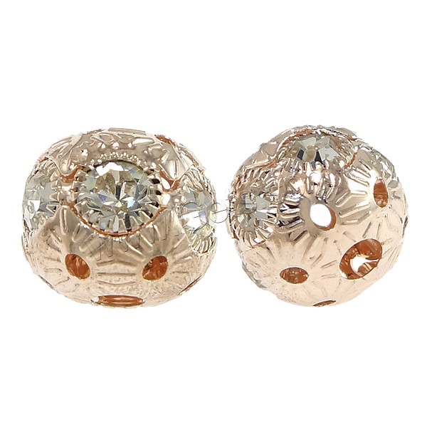 Rhinestone Brass Beads, Round, plated, different size for choice & with rhinestone & hollow, more colors for choice, Sold By PC