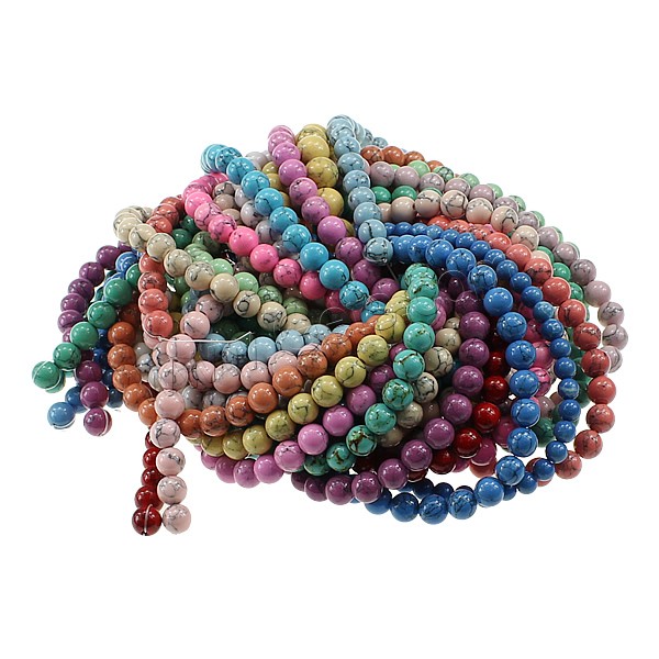 Synthetische Türkis Perlen, rund, verschiedene Größen vorhanden, keine, Bohrung:ca. 1mm, Länge:ca. 16 ZollInch, verkauft von Strang