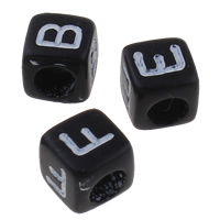 Acryl Alphabet Perlen, Würfel, verschiedene Muster für Wahl & mit Brief Muster, schwarz, 6x6x6mm, Bohrung:ca. 3mm, ca. 3570PCs/Tasche, verkauft von Tasche