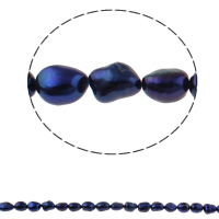 Perles nacres baroques de culture d'eau douce , perle d'eau douce cultivée, couleur bleu foncé, 8-9mm Environ 0.8mm Environ 14.5 pouce, Vendu par brin