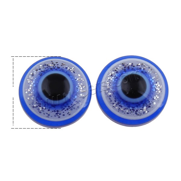 Cabujón de mal de ojo, resina, con Lentejuelas plástico, ojo de malvado, diverso tamaño para la opción & espalda plana, azul, 1000PCs/Bolsa, Vendido por Bolsa