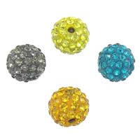 Bolas de medio perforados de imitación de diamante, Arcilla Pave, Esférico, con 62 piezas de diamantes de imitación & con un diamantes de imitación de Categoría A & perforado medio, más colores para la opción, PP14, 10mm, agujero:aproximado 1.5mm, Vendido por UD
