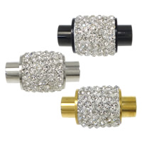 Round Stainless Steel Magnetic Clasp, with Rhinestone Clay Pave, plated, with 110 pcs rhinestone Approx 4mm 