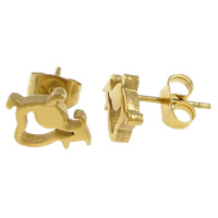 Stainless Steel Stud Earring, Dog, plated 
