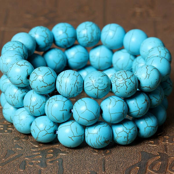 Синтетический Бирюзовый браслет, Синтетическая бирюза, Круглая, вышитый бисером браслет & разный размер для выбора, голубой, длина:Приблизительно 7.5 дюймовый, продается Strand