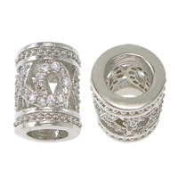 Befestigter Zirkonia European Perlen, Messing, Zylinder, plattiert, Micro pave Zirkonia & ohne troll & hohl, keine, 9x12mm, Bohrung:ca. 4.5mm, verkauft von PC
