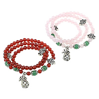 Agate Bracelets, with Zinc Alloy, antique silver color plated, charm bracelet 8mm, 6mm  Approx 22 Inch 