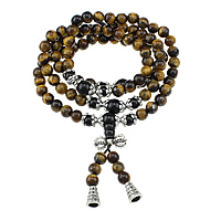 Tiger Eye Stone Bracelets, with Black Agate & Zinc Alloy, antique silver color plated 7mm  8mm, 6mm Approx 28 Inch 