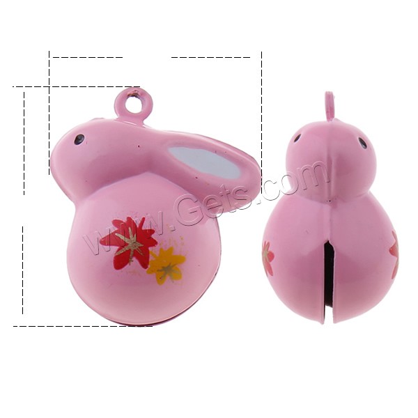 Brass Jingle Bell for Christmas Decoration, Rabbit, painted, different size for choice, pink, nickel, lead & cadmium free, Hole:Approx 1.5mm, Sold By PC