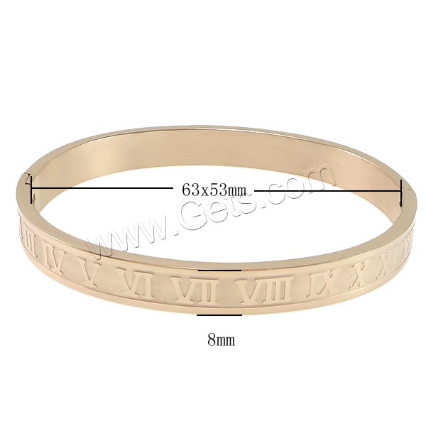 Stainless Steel Bangle, 304 Stainless Steel, plated, with roman number & different size for choice, more colors for choice, Length:Approx 7 Inch, Sold By PC