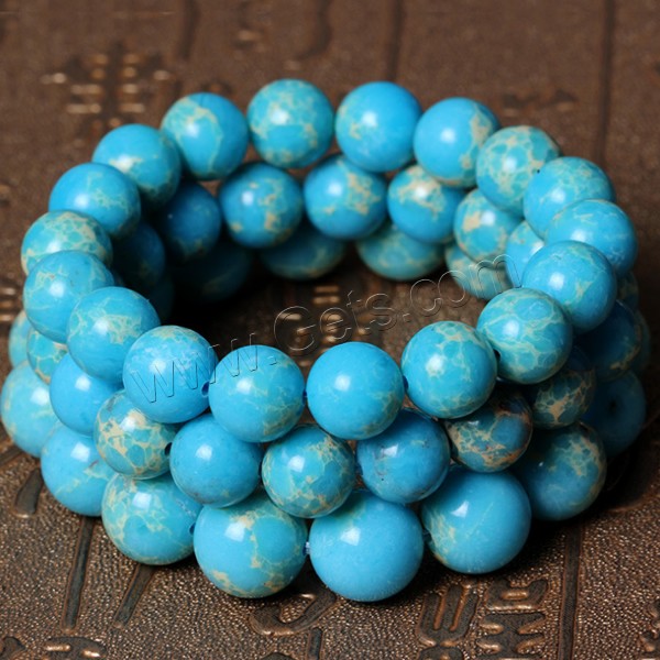 Impression Jasper Bracelet, Round, natural, different size for choice, blue, Length:Approx 7.5 Inch, Sold By Strand
