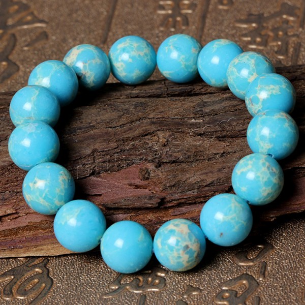 Impression Jasper Bracelet, Round, natural, different size for choice, blue, Length:Approx 7.5 Inch, Sold By Strand