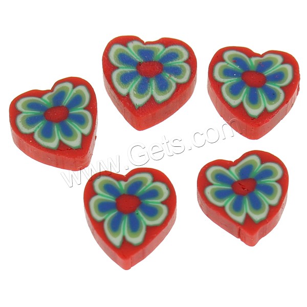 Polymer Clay Cabochon, Heart, handmade, different size for choice & with flower pattern & flat back, 10000PCs/Bag, Sold By Bag
