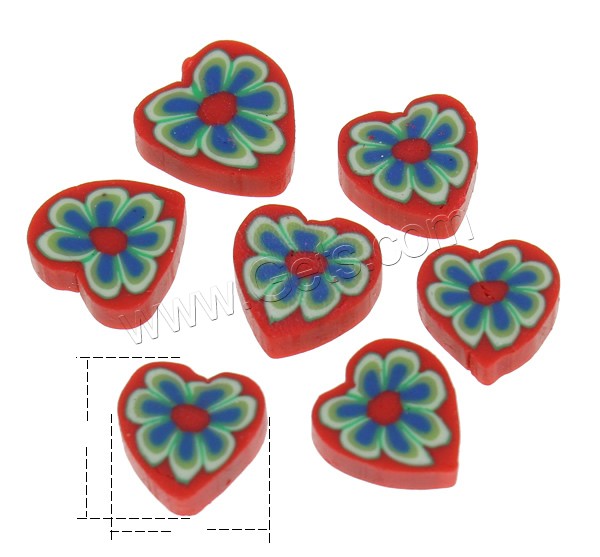 Cabujones de FIMO, Arcilla polimero, Corazón, hecho a mano, diverso tamaño para la opción & con patrón de flores & espalda plana, 10000PCs/Bolsa, Vendido por Bolsa