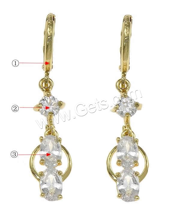 Huggie Hoop Drop Earring, Brass, plated, micro pave cubic zirconia & faceted, more colors for choice, 8x34x3mm, Sold By Pair