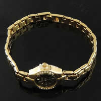Mode Montre-bracelet, alliage de zinc, avec verre, Rond, Placage de couleur d'or, pour femme & imperméable & avec strass Environ 7.8 pouce, Vendu par PC